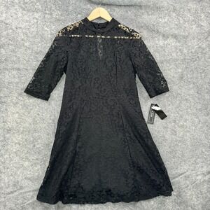 A Byer Dress Womens Size 9 Black Lace A Line Mini Sheer Whimsigoth High Neck NEW